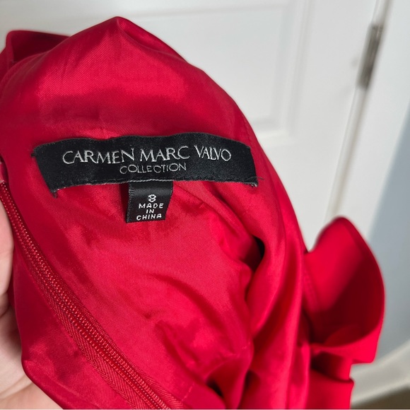 Carmen Marc Valvo Collection Red Ruffle Rosette Sheath Dress - Picture 9 of 11